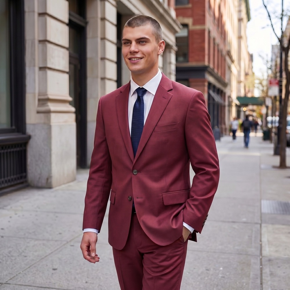 StudioSuits Mens Burgundy 2 Piece Suit Blazer 48R Side‎ Adjuster Pants W50 x L32